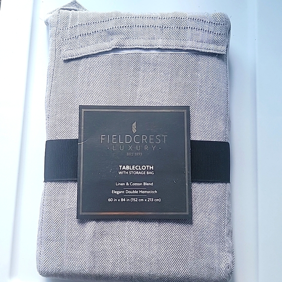 Fieldcrest Luxury Cotton Linen Harringbone Tablecloth 60 x 84 Dark Gray - Picture 5 of 8